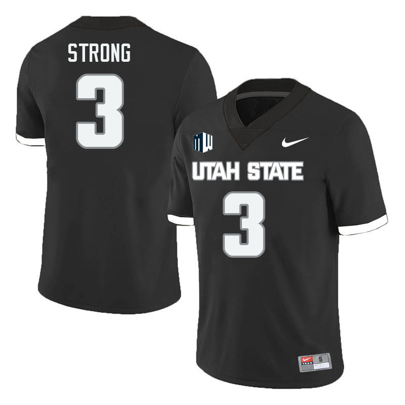 Utah State Aggies #3 Javar Strong College Football Jerseys Stitched Sale-Black